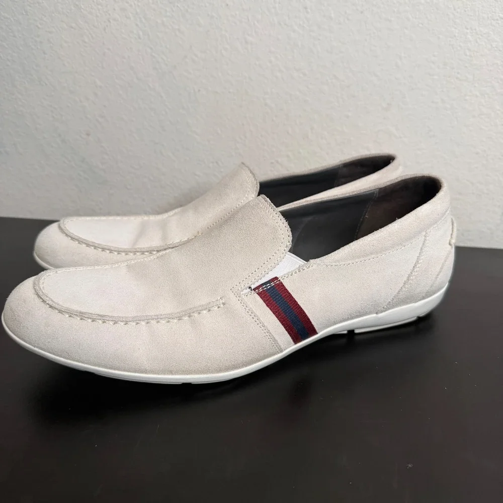Bruno Magli Suede Leather Off White Balestra Loafers Mens 11 Italian Slip On
